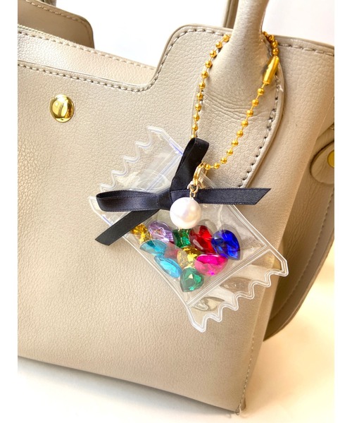 MUURABBTI】黒リボンの宝石キャンディバッグキーホルダー(MA  