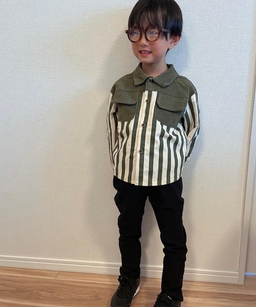 CERCA(チェルカ)の「lulunoix/ストライプシャツ N15141(シャツ/ブラウス・キッズ・カーキ/グレー・80cm/110cm/120cm/90㎝/100cm/130cm)」の2枚目の写真