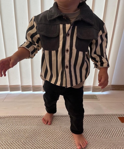 CERCA(チェルカ)の「lulunoix/ストライプシャツ N15141(シャツ/ブラウス・キッズ・カーキ/グレー・80cm/110cm/120cm/90㎝/100cm/130cm)」の3枚目の写真