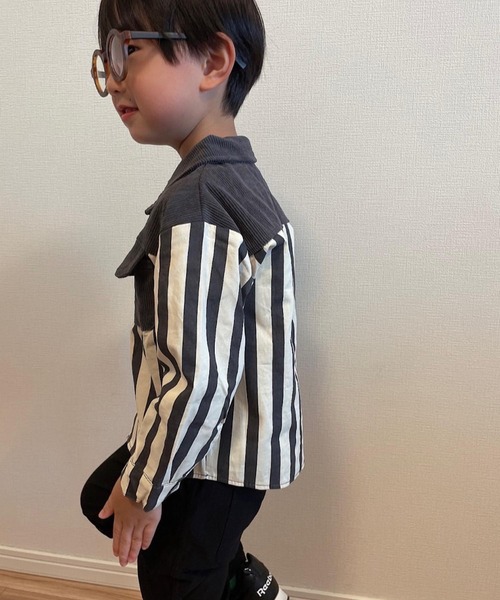 CERCA(チェルカ)の「lulunoix/ストライプシャツ N15141(シャツ/ブラウス・キッズ・カーキ/グレー・80cm/110cm/120cm/90㎝/100cm/130cm)」の5枚目の写真