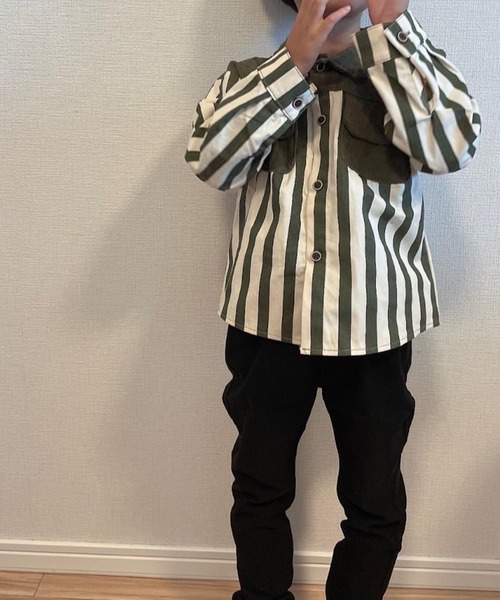 CERCA(チェルカ)の「lulunoix/ストライプシャツ N15141(シャツ/ブラウス・キッズ・カーキ/グレー・80cm/110cm/120cm/90㎝/100cm/130cm)」の6枚目の写真