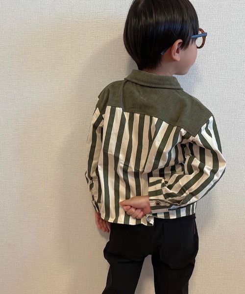 CERCA(チェルカ)の「lulunoix/ストライプシャツ N15141(シャツ/ブラウス・キッズ・カーキ/グレー・80cm/110cm/120cm/90㎝/100cm/130cm)」の7枚目の写真