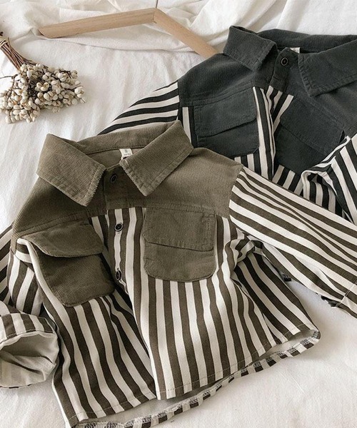 CERCA(チェルカ)の「lulunoix/ストライプシャツ N15141(シャツ/ブラウス・キッズ・カーキ/グレー・80cm/110cm/120cm/90㎝/100cm/130cm)」の8枚目の写真