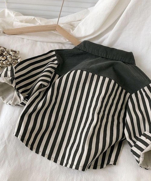 CERCA(チェルカ)の「lulunoix/ストライプシャツ N15141(シャツ/ブラウス・キッズ・カーキ/グレー・80cm/110cm/120cm/90㎝/100cm/130cm)」の9枚目の写真