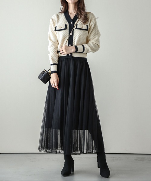 AMELY（エミリー）の「ニットチュールドッキングワンピース