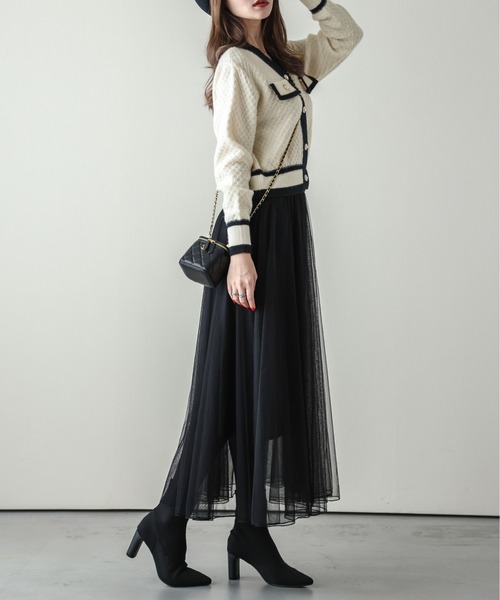 AMELY（エミリー）の「ニットチュールドッキングワンピース