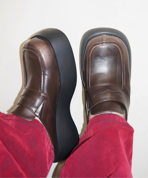 【美品】musubore レザー プラットフォームソール ローファー select 】platform mule loafer / ミュールローファー