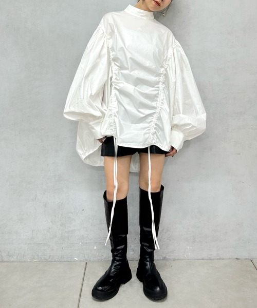 WHO'S WHO gallery(フーズフーギャラリー)の「ドロスト袖ボリュームギャザーワンピ(ワンピース・レディース・オフホワイト/ブラック・FREE)」の6枚目の写真