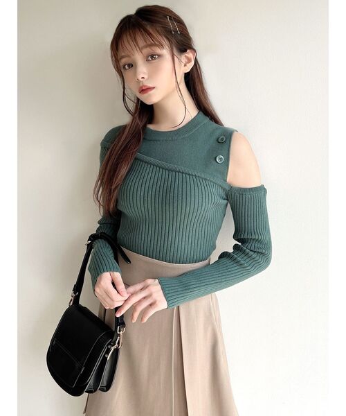 RESEXXY（リゼクシー）の「レイヤードボタンニットトップス（ニット/セーター・レディース・グリーン/ブラック/アイボリー・FREE）」の7枚目の写真