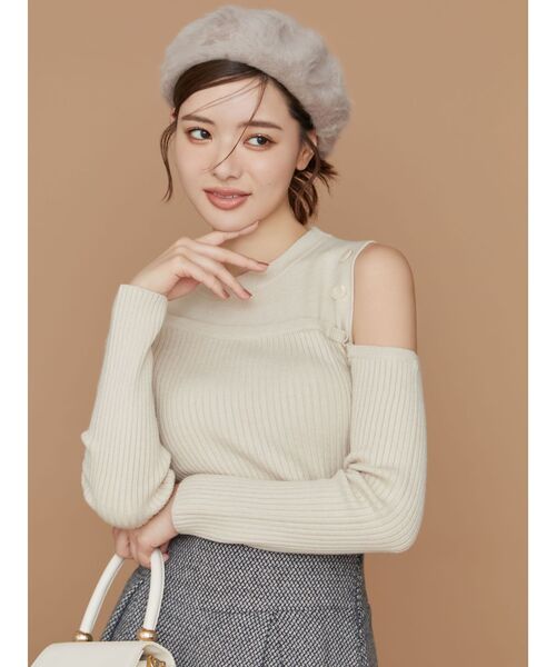 RESEXXY（リゼクシー）の「レイヤードボタンニットトップス（ニット/セーター・レディース・グリーン/ブラック/アイボリー・FREE）」の13枚目の写真