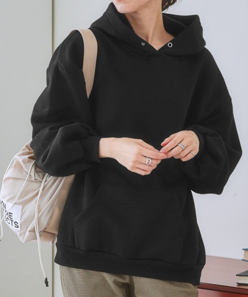 nissen（ニッセン）の「裏起毛袖バルーンパーカー（パーカー・レディース・ネイビー/ブラック/ブルー/アイボリー/杢グレー/ベージュ/ピンク・LL/L/M/S）」の3枚目の写真