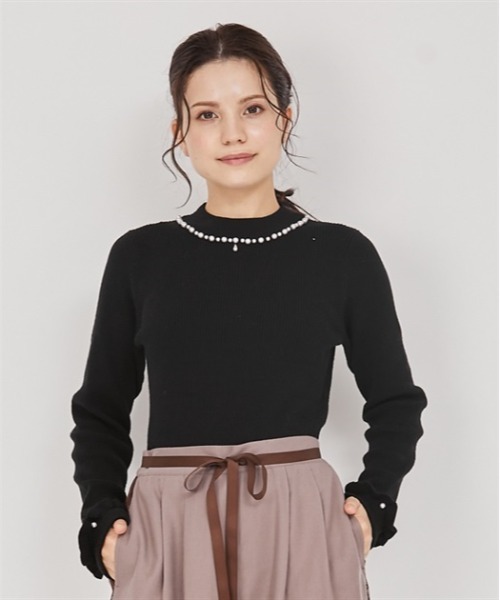 さかさん専用René パール装飾 黒 半袖ニット　36 フォクシー　M's セール】袖デザインニットワンピース（ワンピース）｜RESEXXY