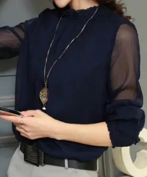 TONE SELECT GOODS(トーンセレクトグッズ)の「urbanfemine./シアー袖トップス U7145(Tシャツ/カットソー・レディース・ホワイト/グリーン/レッド/ネイビー/ブラック・FREE)」の4枚目の写真