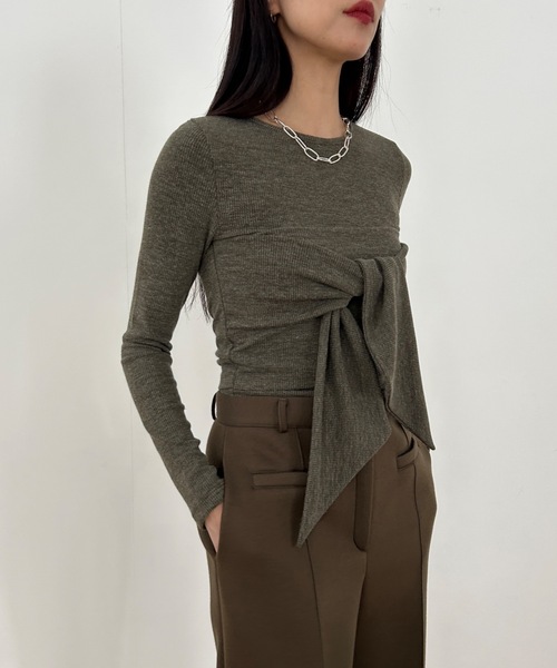 Didot.showroom（ディドット ショールーム）の「リブニットリボンT（ニット/セーター・レディース・アイボリー/チャコール/カーキ・FREE）」の3枚目の写真