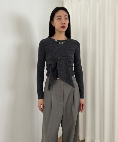 Didot.showroom（ディドット ショールーム）の「リブニットリボンT（ニット/セーター・レディース・アイボリー/チャコール/カーキ・FREE）」の5枚目の写真