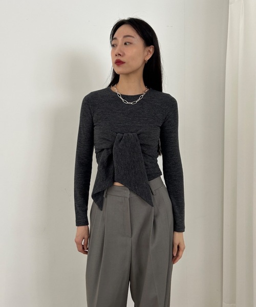 Didot.showroom（ディドット ショールーム）の「リブニットリボンT（ニット/セーター・レディース・アイボリー/チャコール/カーキ・FREE）」の7枚目の写真