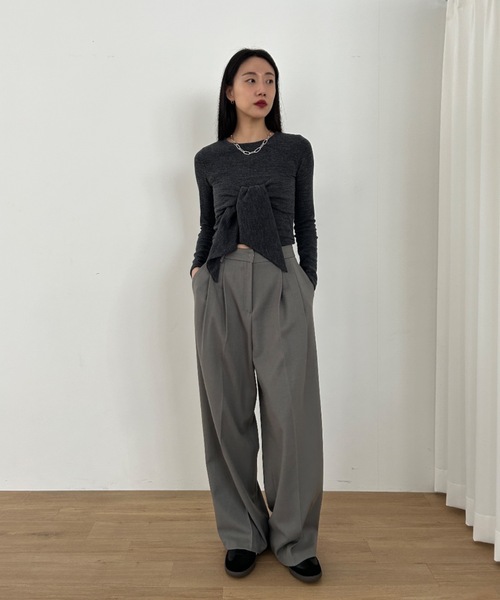 Didot.showroom（ディドット ショールーム）の「リブニットリボンT（ニット/セーター・レディース・アイボリー/チャコール/カーキ・FREE）」の6枚目の写真