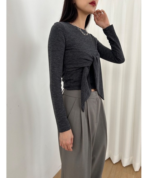 Didot.showroom（ディドット ショールーム）の「リブニットリボンT（ニット/セーター・レディース・アイボリー/チャコール/カーキ・FREE）」の8枚目の写真