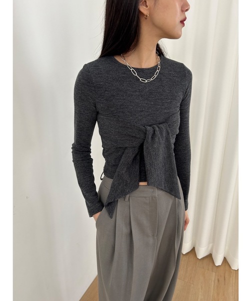 Didot.showroom（ディドット ショールーム）の「リブニットリボンT（ニット/セーター・レディース・アイボリー/チャコール/カーキ・FREE）」の9枚目の写真