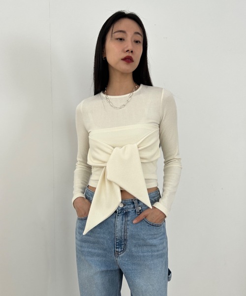 Didot.showroom（ディドット ショールーム）の「リブニットリボンT（ニット/セーター・レディース・アイボリー/チャコール/カーキ・FREE）」の10枚目の写真