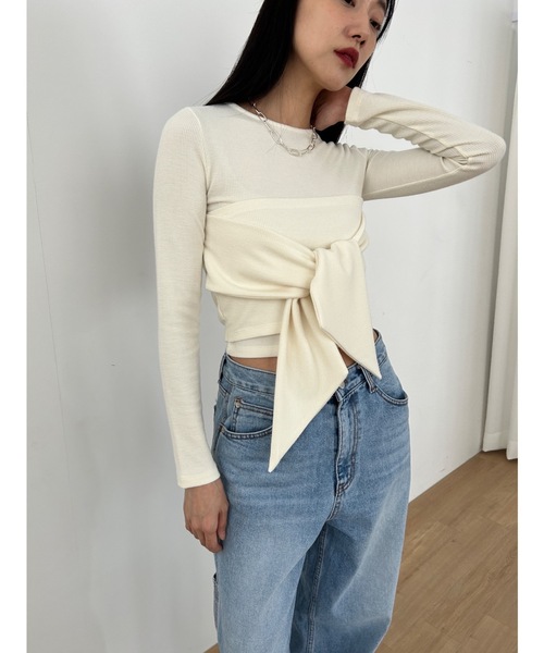 Didot.showroom（ディドット ショールーム）の「リブニットリボンT（ニット/セーター・レディース・アイボリー/チャコール/カーキ・FREE）」の12枚目の写真