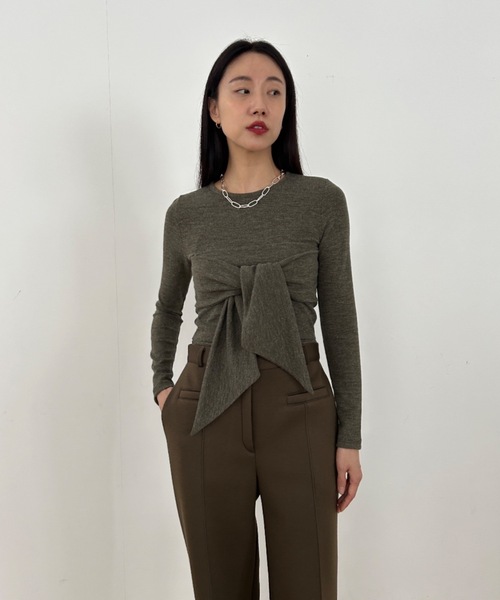 Didot.showroom（ディドット ショールーム）の「リブニットリボンT（ニット/セーター・レディース・アイボリー/チャコール/カーキ・FREE）」の21枚目の写真