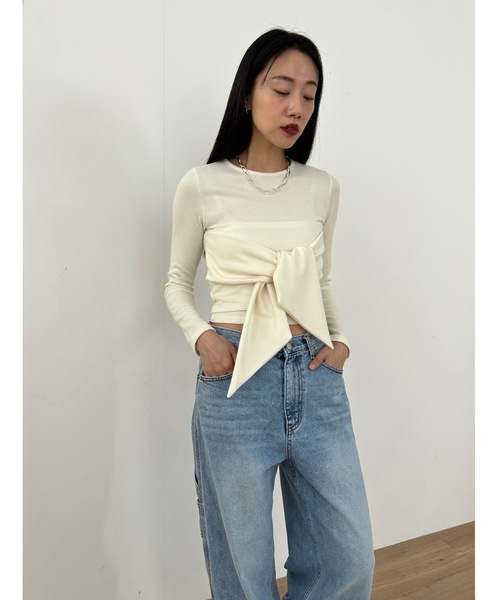 Didot.showroom（ディドット ショールーム）の「リブニットリボンT（ニット/セーター・レディース・アイボリー/チャコール/カーキ・FREE）」の17枚目の写真