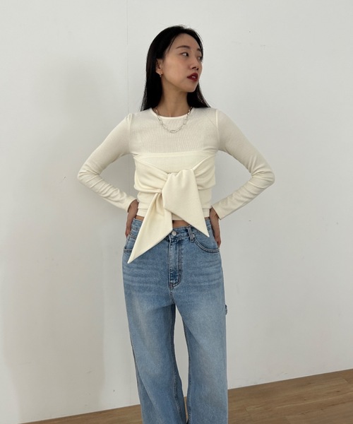 Didot.showroom（ディドット ショールーム）の「リブニットリボンT（ニット/セーター・レディース・アイボリー/チャコール/カーキ・FREE）」の13枚目の写真