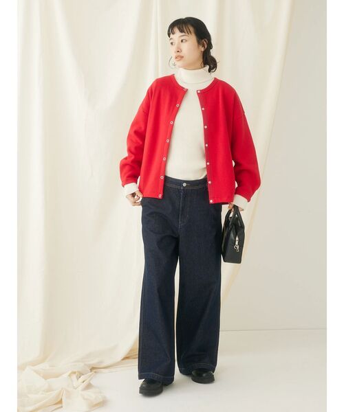 CRAFT STANDARD BOUTIQUE(クラフトスタンダードブティック)の「裏起毛リングドットカーディガン(カーディガン/ボレロ・レディース・杢グレー/レッド/ブラック/ホワイト系その他/アイボリー・FREE)」の8枚目の写真