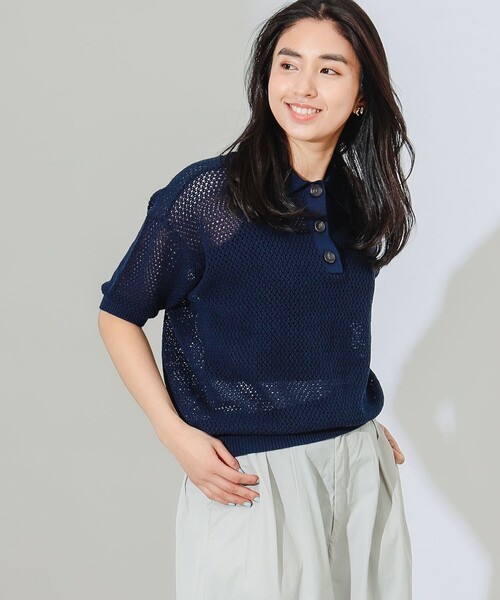 B:MING by BEAMS（ビーミングバイビームス）の「B:MING by BEAMS / ニット ポロシャツ（ポロシャツ・レディース・ホワイト系その他5/ネイビー・ONE SIZE）」の2枚目の写真