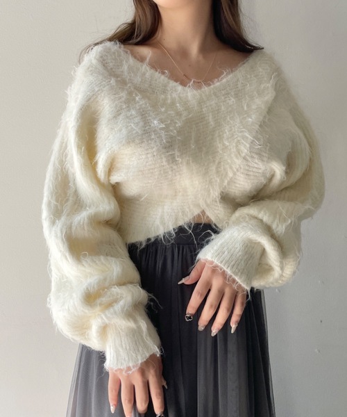 Celestial ニット　白 NOMAE（ノーマエ）の「シャギークロスニット（ニット/セーター）」 - WEAR