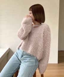 Olu. アシンメトリーネックシャギーロングニット 美品 Olu. アシンメトリーネックシャギーロングニット 美品