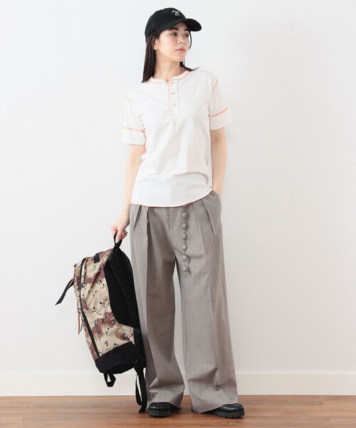 BEAMS BOY(ビームスボーイ)の「Healthknit × BEAMS BOY / 70s ヘンリーネック ショートスリーブ(Tシャツ/カットソー・レディース・レッド/ネイビー/オレンジ・FREE)」の4枚目の写真