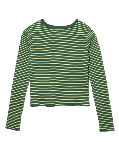 X-girl（エックスガール）の「STRIPED FITTED TOP（Tシャツ/カットソー・レディース・ブラウン/グリーン/ブラック・M/S）」の4枚目の写真