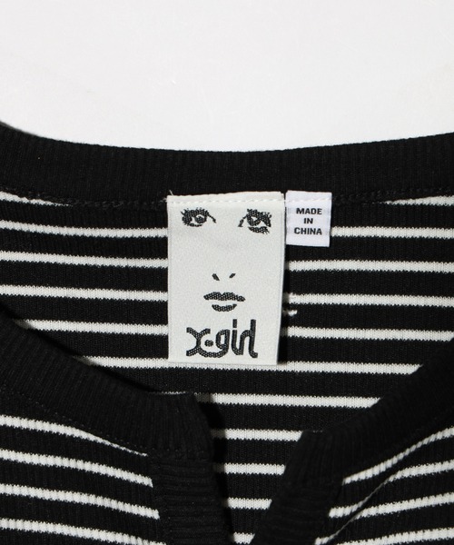 X-girl（エックスガール）の「STRIPED FITTED TOP（Tシャツ/カットソー・レディース・ブラウン/グリーン/ブラック・M/S）」の8枚目の写真