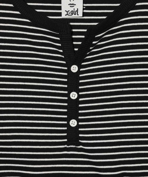 X-girl（エックスガール）の「STRIPED FITTED TOP（Tシャツ/カットソー・レディース・ブラウン/グリーン/ブラック・M/S）」の9枚目の写真