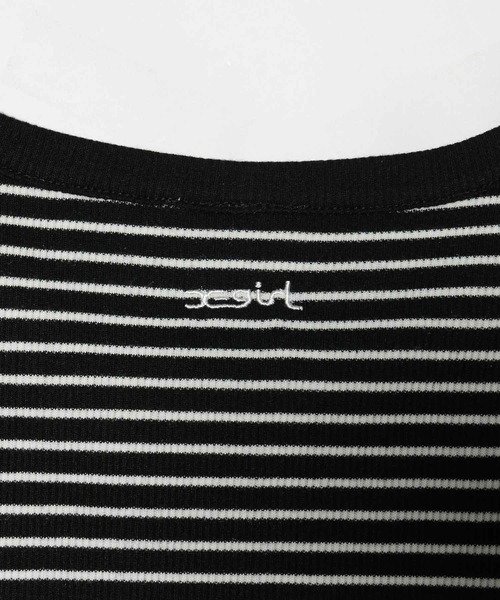 X-girl（エックスガール）の「STRIPED FITTED TOP（Tシャツ/カットソー・レディース・ブラウン/グリーン/ブラック・M/S）」の11枚目の写真
