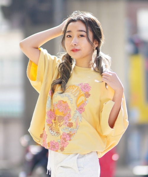 BILLABONG(ビラボン)の「BILLABONG/ビラボン Tシャツ ワイドルーズシルエット クロップド丈 BE013-207(Tシャツ/カットソー・レディース・ライトブルー/ホワイト/イエロー/スミクロ・M)」の4枚目の写真