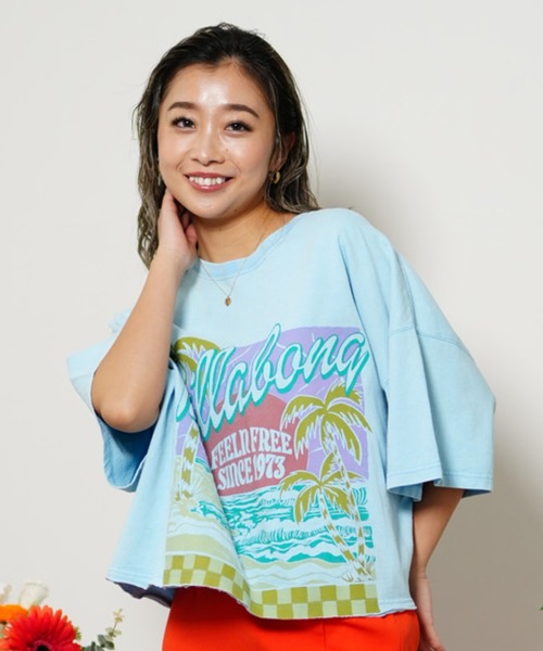 BILLABONG(ビラボン)の「BILLABONG/ビラボン Tシャツ ワイドルーズシルエット クロップド丈 BE013-207(Tシャツ/カットソー・レディース・ライトブルー/ホワイト/イエロー/スミクロ・M)」の3枚目の写真