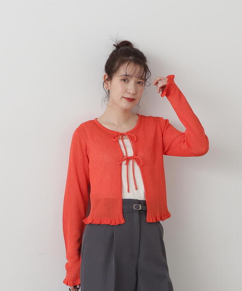 N.（N. Natural Beauty Basic）（エヌエヌナチュラルビューティーベーシック）の「◆シアーシャインリブカーディガン（カーディガン/ボレロ・レディース・ブラック系その他/オフホワイト/ライトグリーン/オレンジ・MEDIUM）」の16枚目の写真