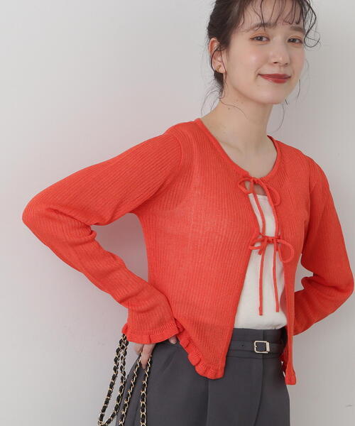 N.（N. Natural Beauty Basic）（エヌエヌナチュラルビューティーベーシック）の「◆シアーシャインリブカーディガン（カーディガン/ボレロ・レディース・ブラック系その他/オフホワイト/ライトグリーン/オレンジ・MEDIUM）」の11枚目の写真