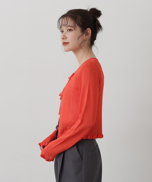 N.（N. Natural Beauty Basic）（エヌエヌナチュラルビューティーベーシック）の「◆シアーシャインリブカーディガン（カーディガン/ボレロ・レディース・ブラック系その他/オフホワイト/ライトグリーン/オレンジ・MEDIUM）」の9枚目の写真