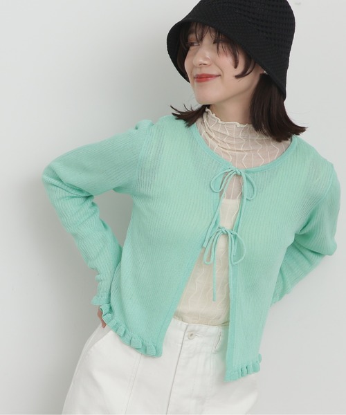 N.（N. Natural Beauty Basic）（エヌエヌナチュラルビューティーベーシック）の「◆シアーシャインリブカーディガン（カーディガン/ボレロ・レディース・ブラック系その他/オフホワイト/ライトグリーン/オレンジ・MEDIUM）」の4枚目の写真