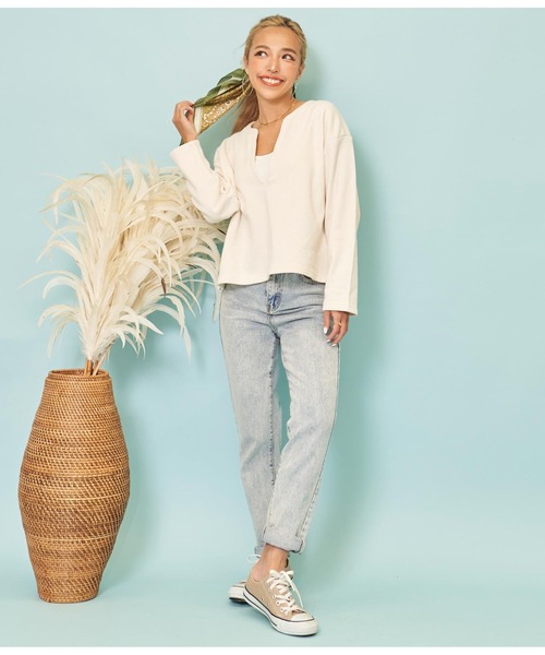 anap mimpi（アナップミンピ）の「キーネック 裏毛 スウェット クロップド トレーナー（スウェット・レディース・ベージュ系その他/グレー/オレンジ・FREE）」の17枚目の写真