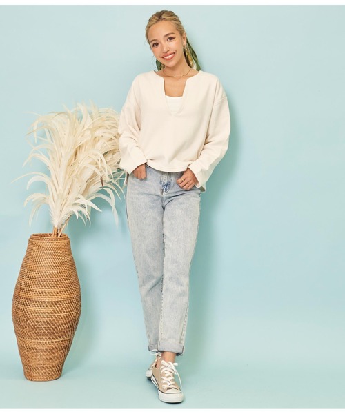 anap mimpi（アナップミンピ）の「キーネック 裏毛 スウェット クロップド トレーナー（スウェット・レディース・ベージュ系その他/グレー/オレンジ・FREE）」の20枚目の写真