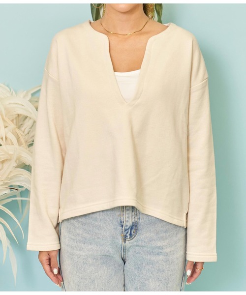 anap mimpi（アナップミンピ）の「キーネック 裏毛 スウェット クロップド トレーナー（スウェット・レディース・ベージュ系その他/グレー/オレンジ・FREE）」の22枚目の写真