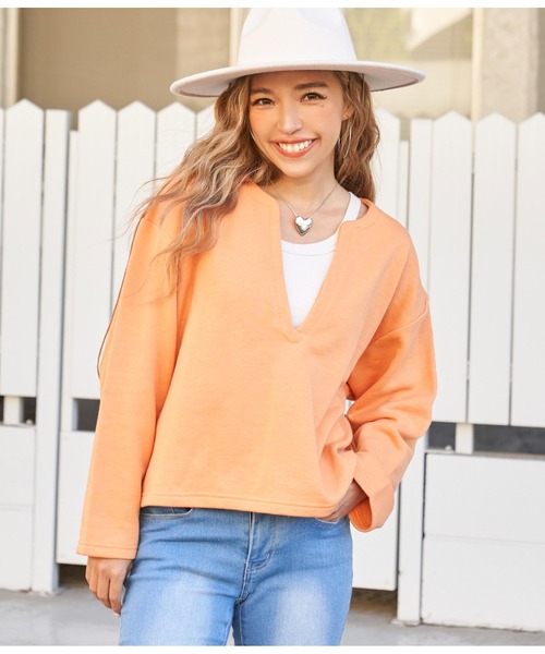 anap mimpi（アナップミンピ）の「キーネック 裏毛 スウェット クロップド トレーナー（スウェット・レディース・ベージュ系その他/グレー/オレンジ・FREE）」の13枚目の写真