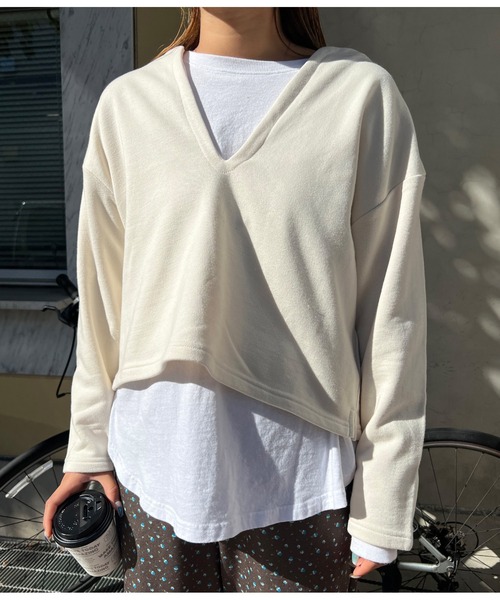 anap mimpi（アナップミンピ）の「キーネック 裏毛 スウェット クロップド トレーナー（スウェット・レディース・ベージュ系その他/グレー/オレンジ・FREE）」の8枚目の写真