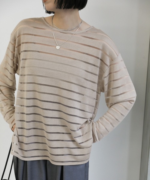 セール】シアーボーダーラメトップス（Tシャツ/カットソー）｜select