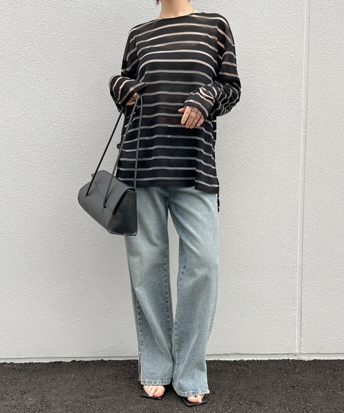 セール】シアーボーダーラメトップス（Tシャツ/カットソー）｜select